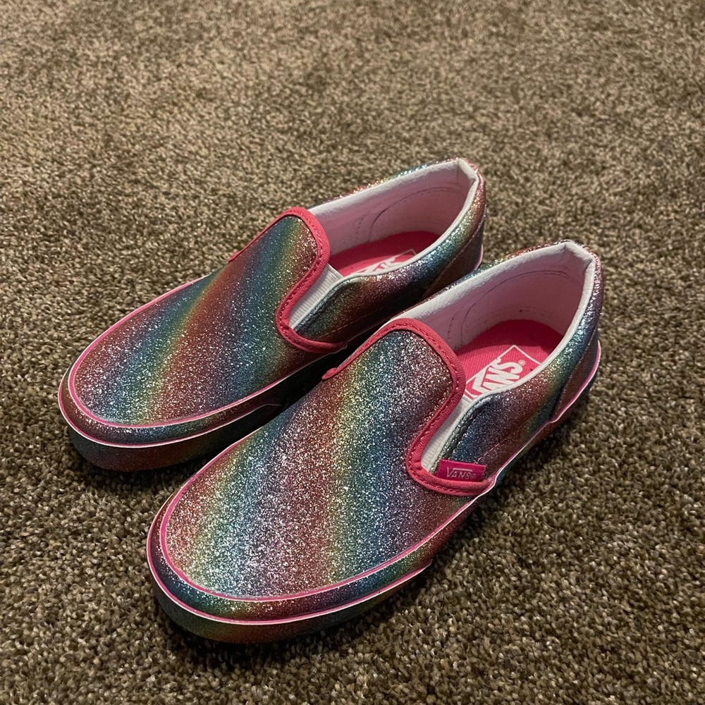 Vans slip on rainbow glitter